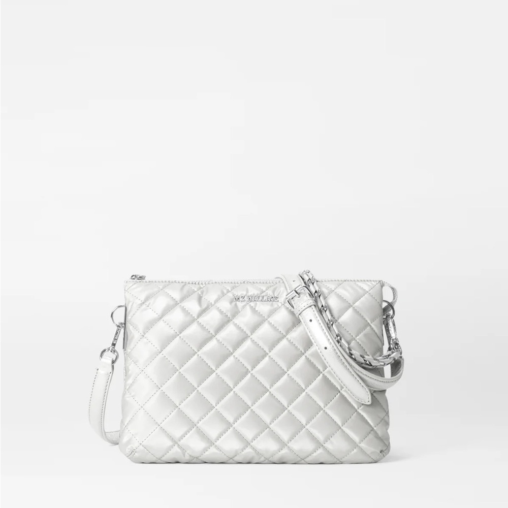 MZ Wallace Large Crosby Pippa Crossbody Purse - Silver Oyster Metallic Color